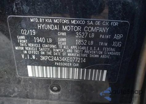 2019 Hyundai Accent Se from USA, damaged, VIN 3KPC24A34KE077214